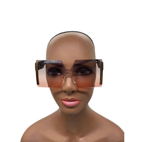 Frameless Hourglass Sunglasses Pink Gradient & Gold Accents Oversized Modern Loo - Picture 8 of 11